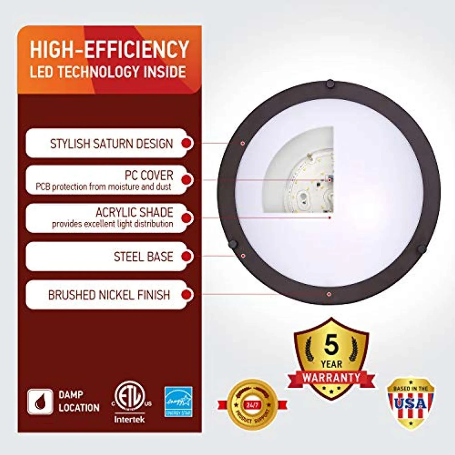 12 Inch Flush Mount Ceiling Light-Dimmable