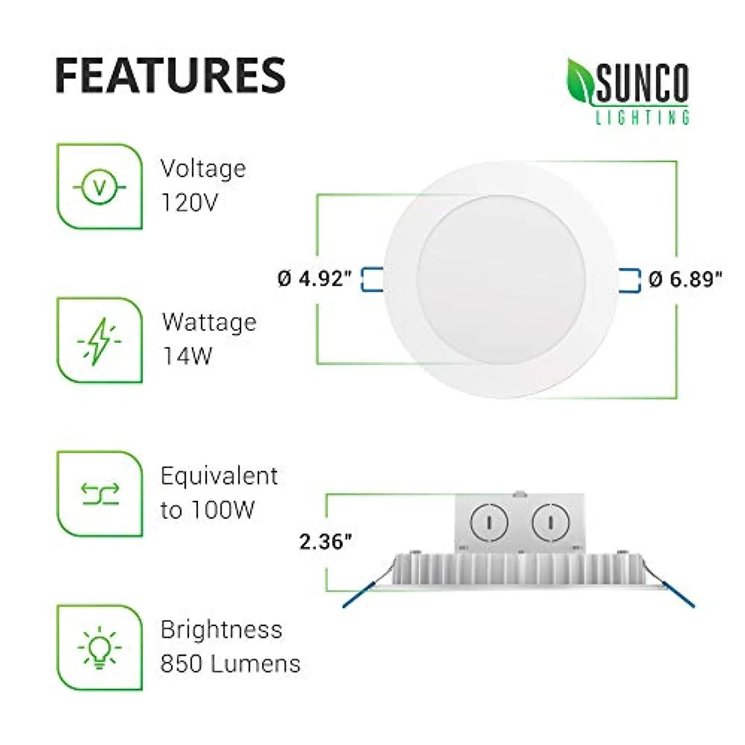 12 Pack 6 Inch Slim LED Downlight, Integrated Junction Box