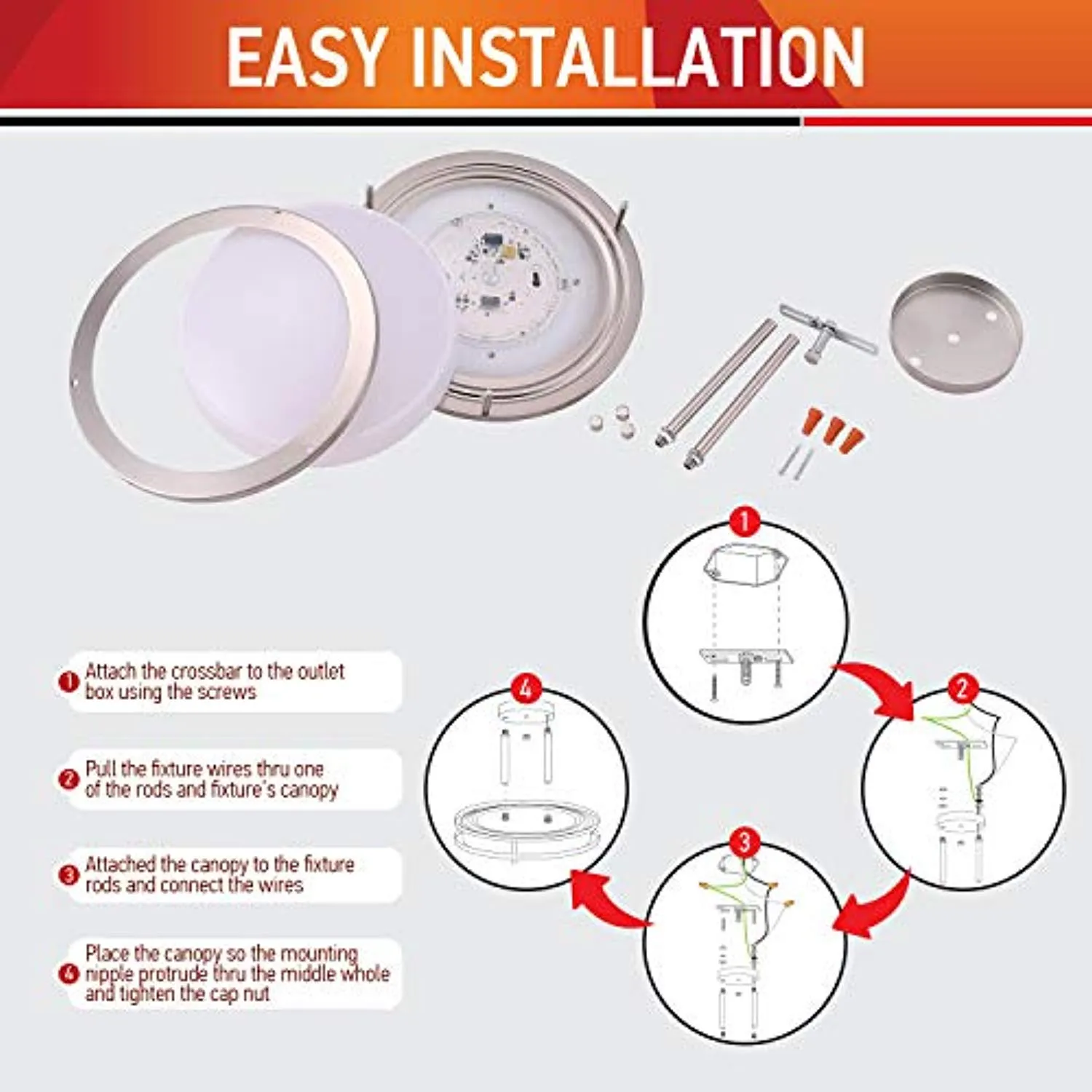 12" (4 Pack) LED Semi Flush Mount Ceiling Light, Dimmable