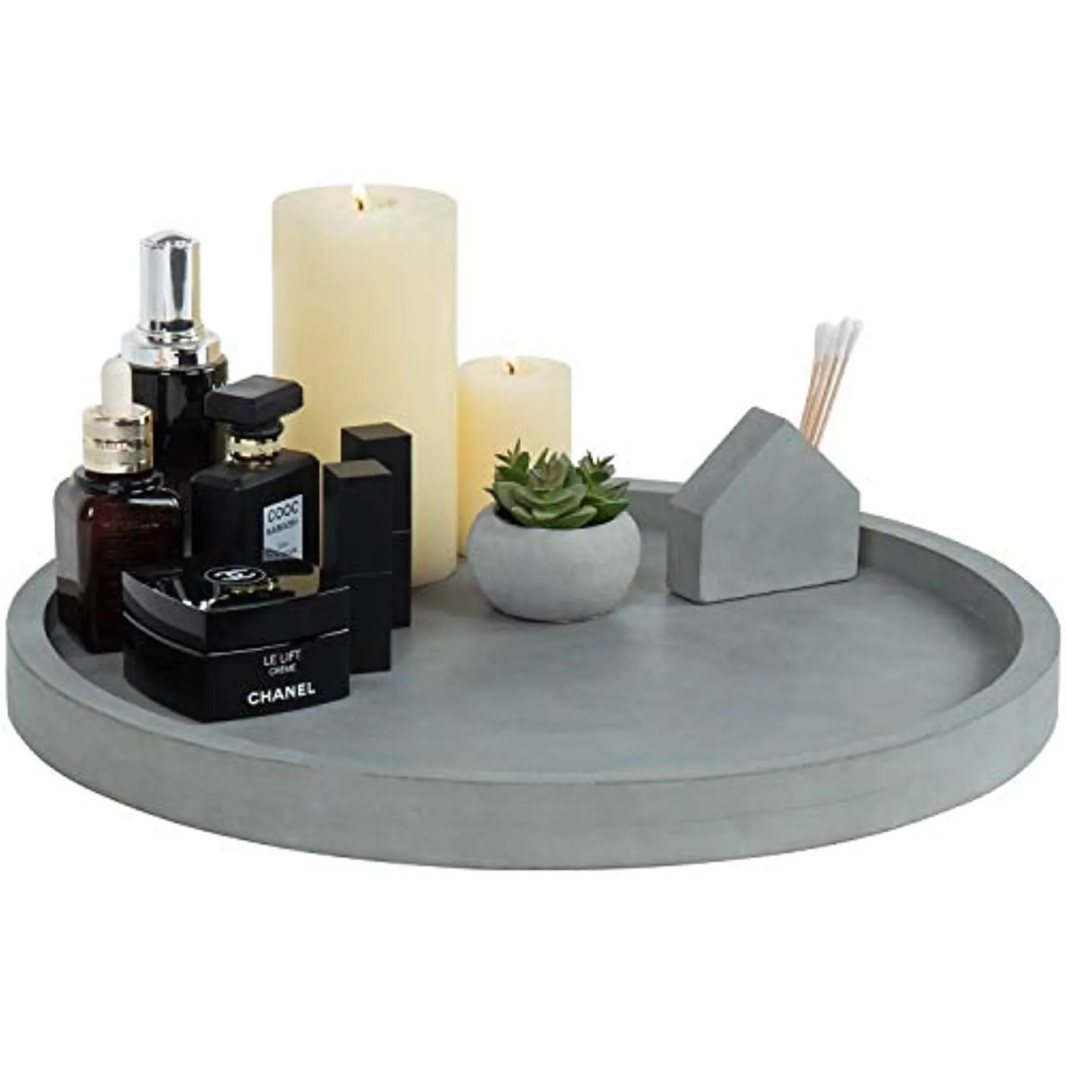 16-Inch Concrete Grey Round Vanity Tray