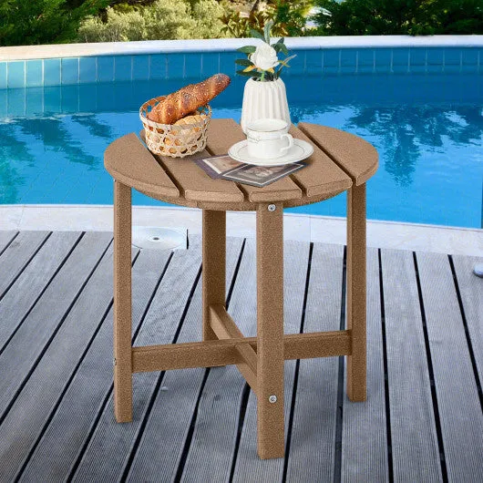 18 Inch Round Weather-Resistant Adirondack Side Table-Brown