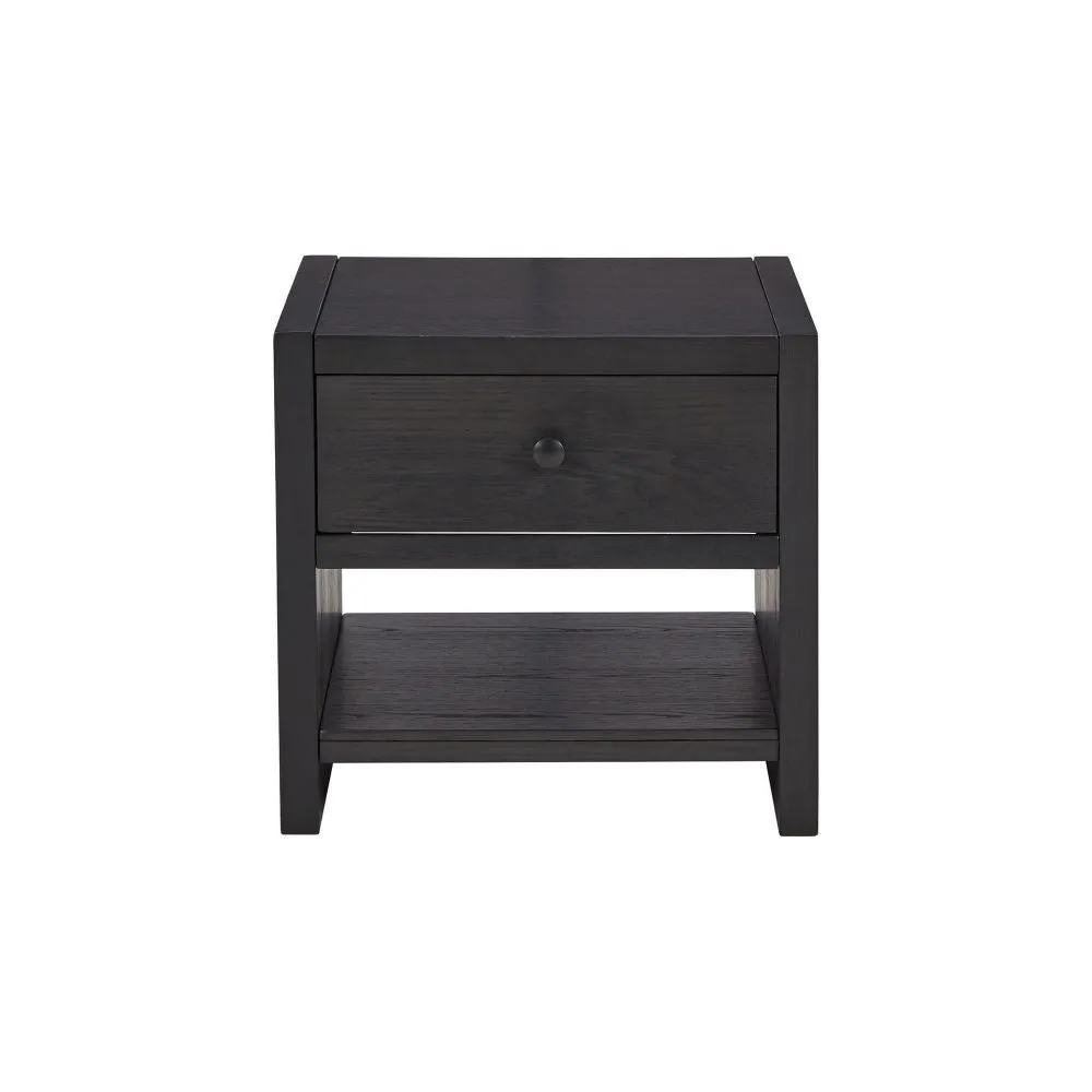 24 Inch Square Side End Table, Wire Brushed Black Wood, Single Drawer  By Casagear Home