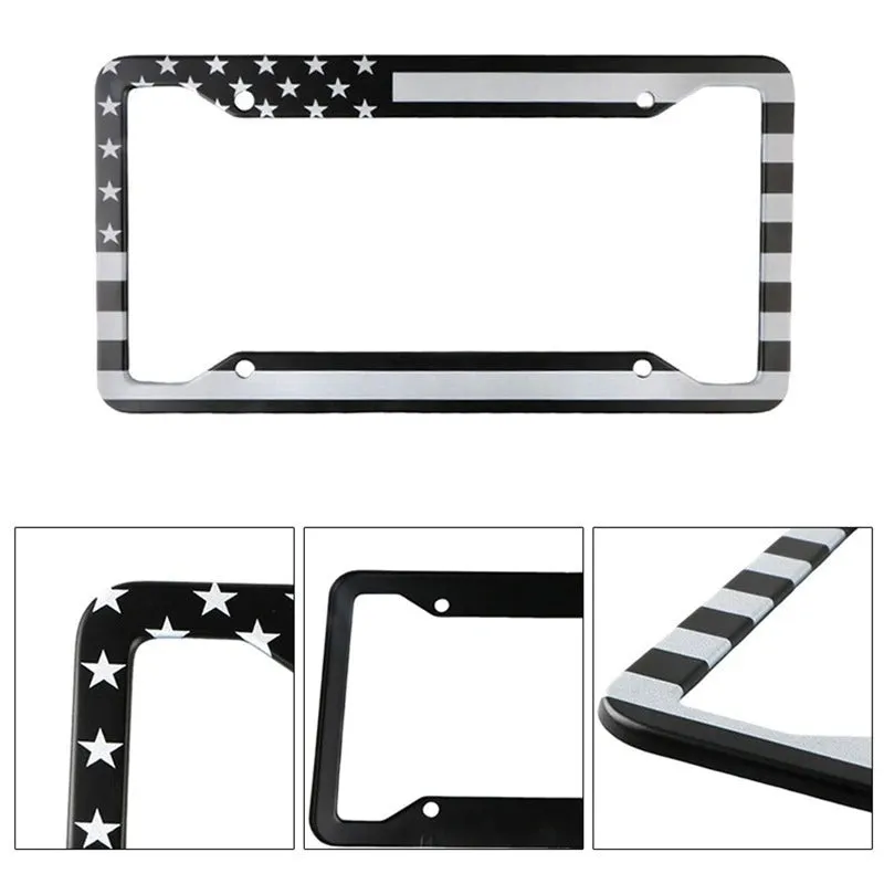 2pcs American Flag License Plate Frames with Screw Caps