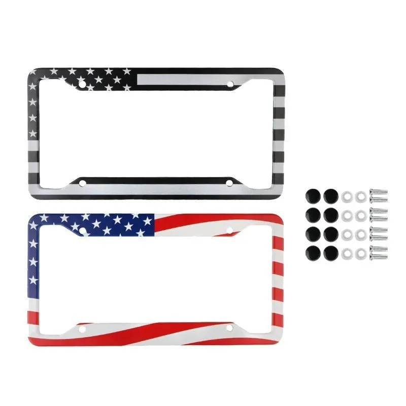 2pcs American Flag License Plate Frames with Screw Caps