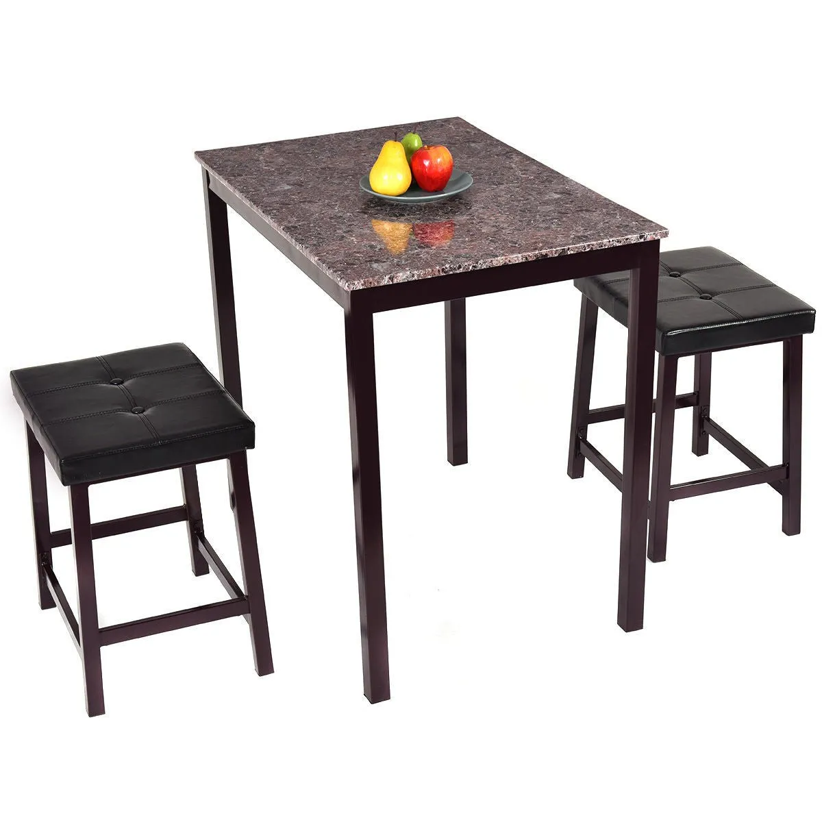 3 PCS Counter Height Dining Set Faux Marble Table 2 Chairs