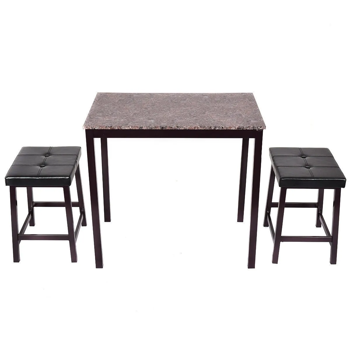 3 PCS Counter Height Dining Set Faux Marble Table 2 Chairs