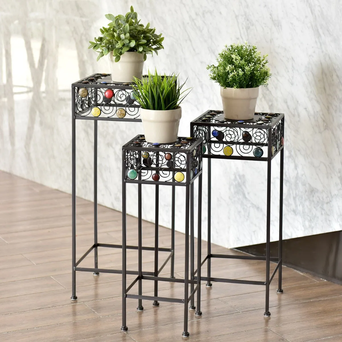 3 pcs Square Ceramic Beads Decor Metal Plant Stand