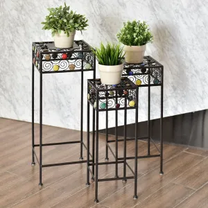 3 pcs Square Ceramic Beads Decor Metal Plant Stand