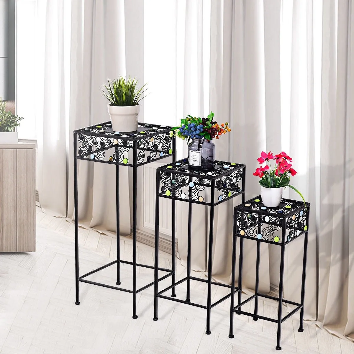 3 pcs Square Ceramic Beads Decor Metal Plant Stand