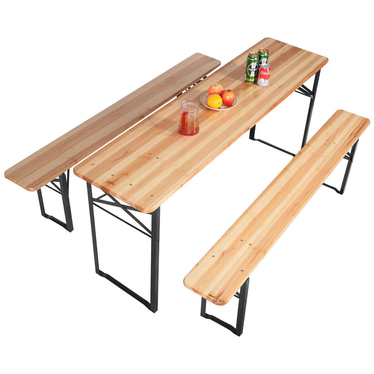 3 PCS Table Bench Set Folding Wooden Top Picnic Table