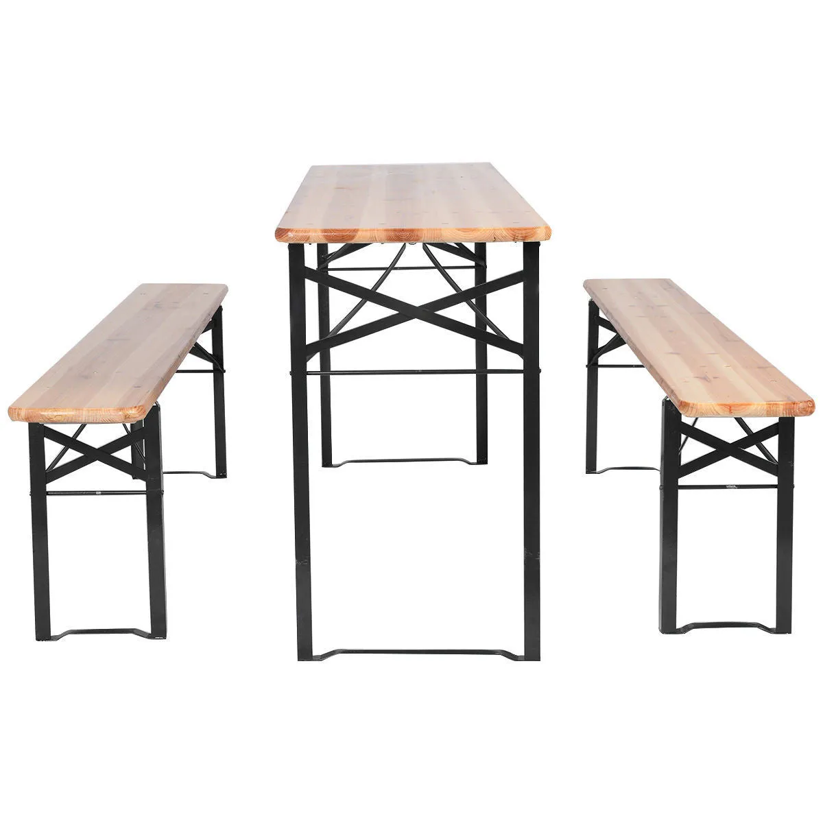 3 PCS Table Bench Set Folding Wooden Top Picnic Table