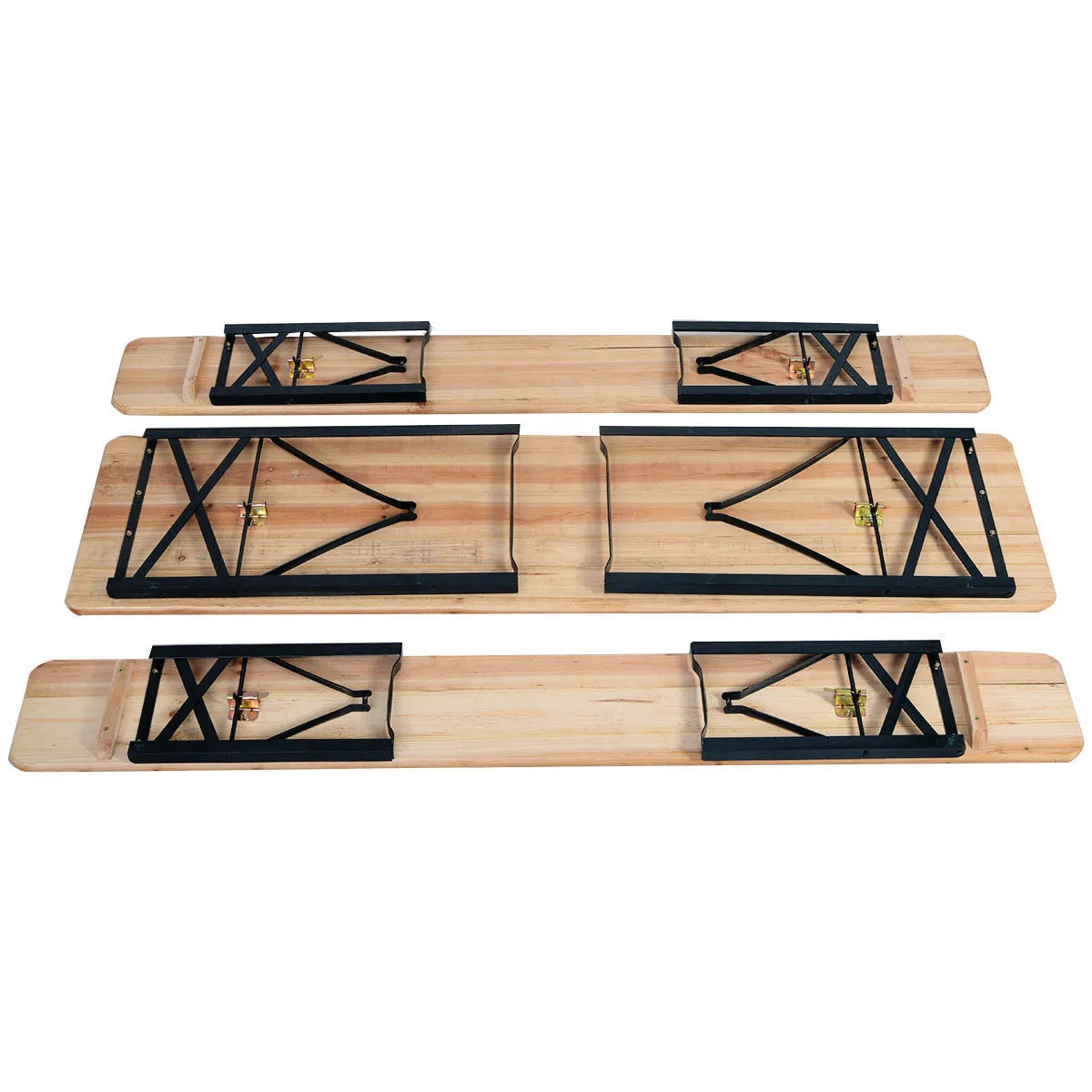 3 PCS Table Bench Set Folding Wooden Top Picnic Table