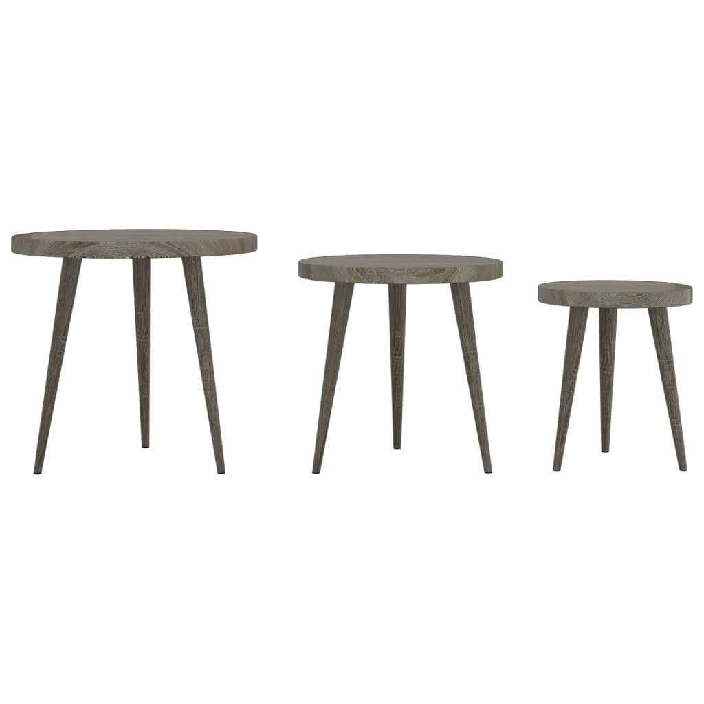 3 Piece Side Table Set Grey MDF and Iron