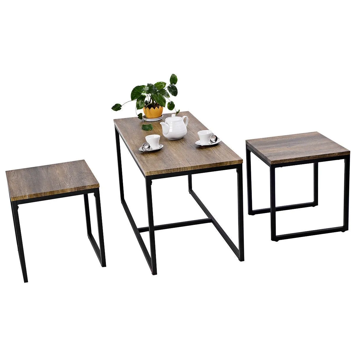 3 Pieces Wood Coffee End Table Set