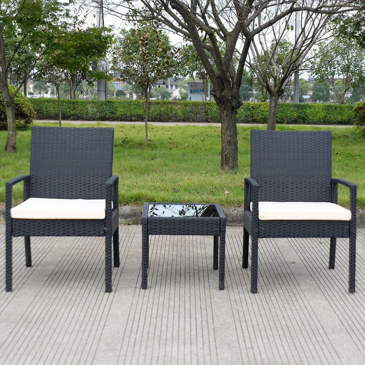 3 PS Outdoor Rattan Patio Furniture Set Backyard Garden Furniture Seat Cushioned