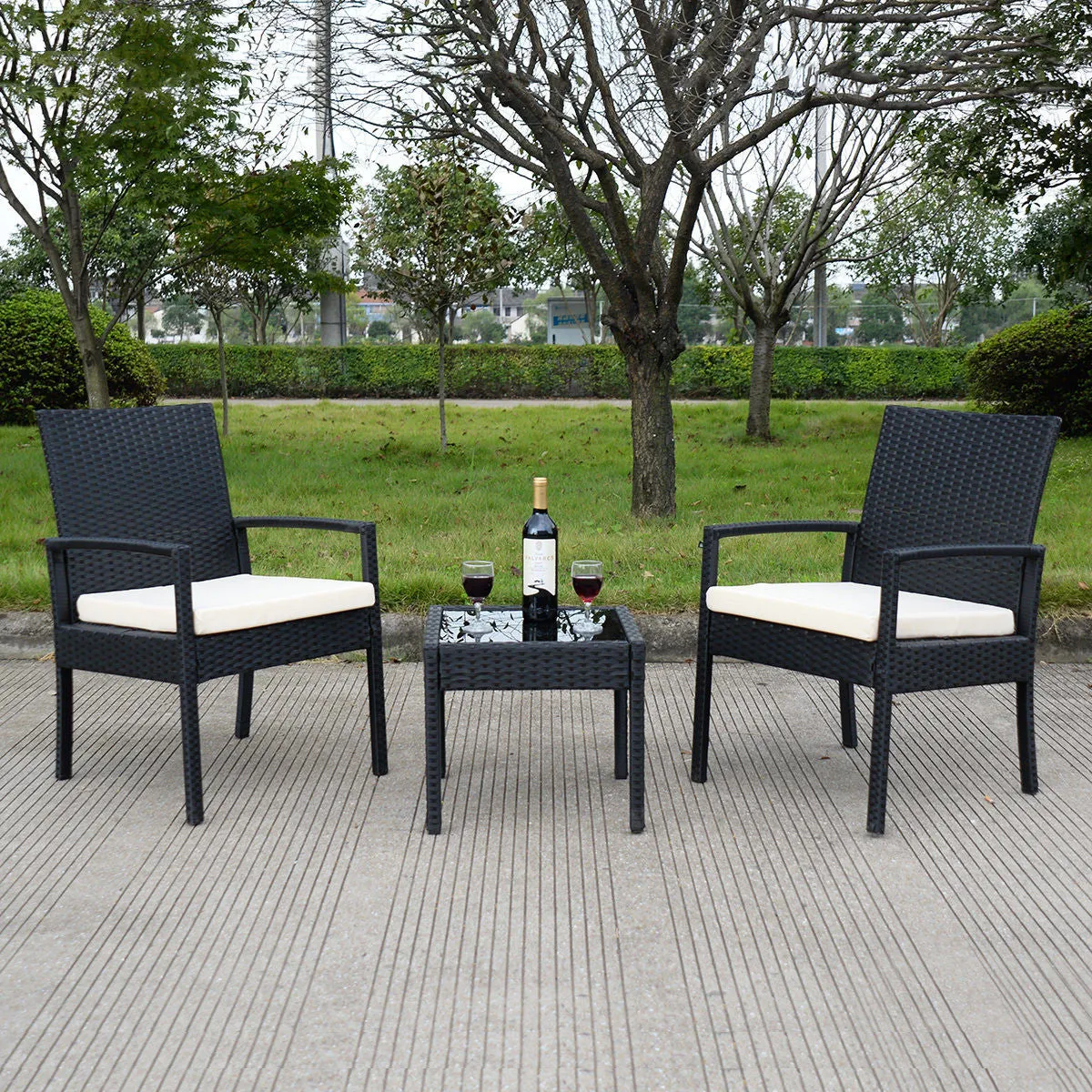 3 PS Outdoor Rattan Patio Furniture Set Backyard Garden Furniture Seat Cushioned