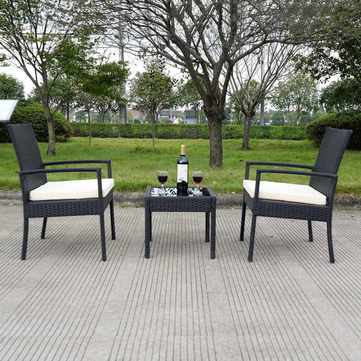 3 PS Outdoor Rattan Patio Furniture Set Backyard Garden Furniture Seat Cushioned