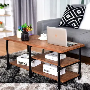 3-Tier Metal Frame Coffee Table with Storage Shelves