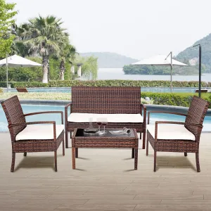 4 Pc Rattan Patio Furniture Set Garden Lawn Sofa Wicker Cushioned Seat