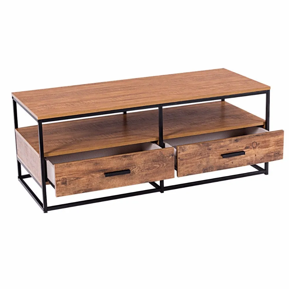 47" 2-Tier Cocktail Coffee Table Metal Desk Shelf Storage