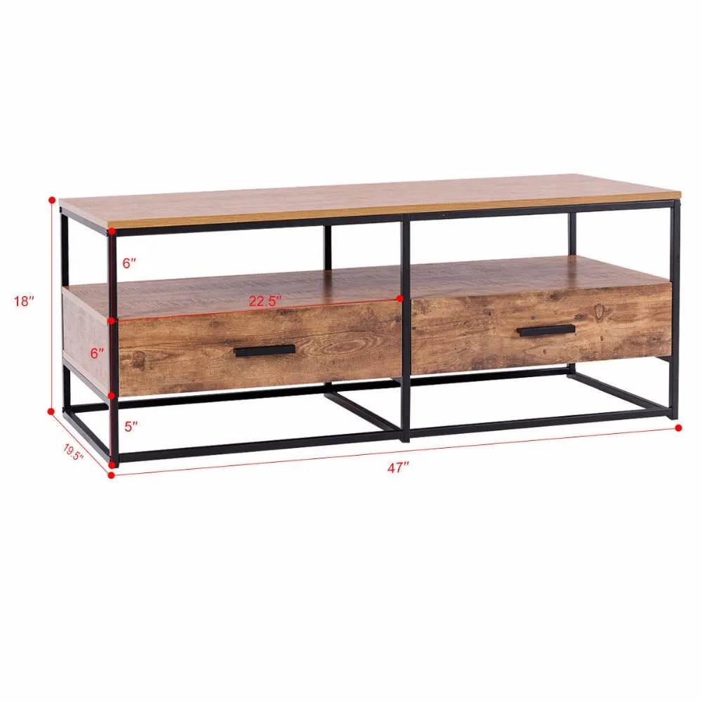 47" 2-Tier Cocktail Coffee Table Metal Desk Shelf Storage