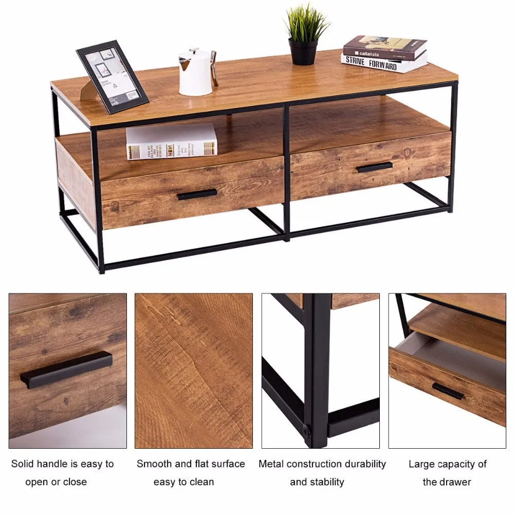 47" 2-Tier Cocktail Coffee Table Metal Desk Shelf Storage