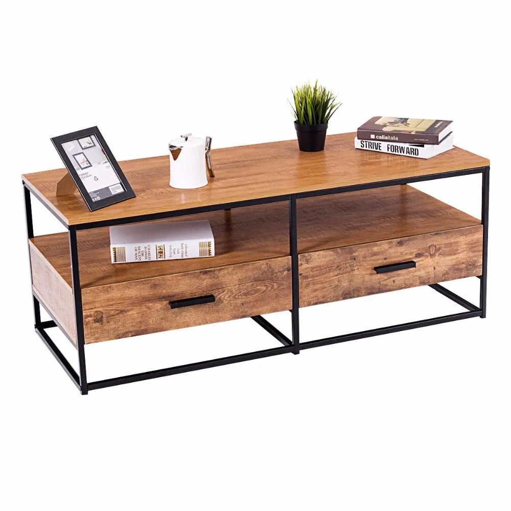 47" 2-Tier Cocktail Coffee Table Metal Desk Shelf Storage