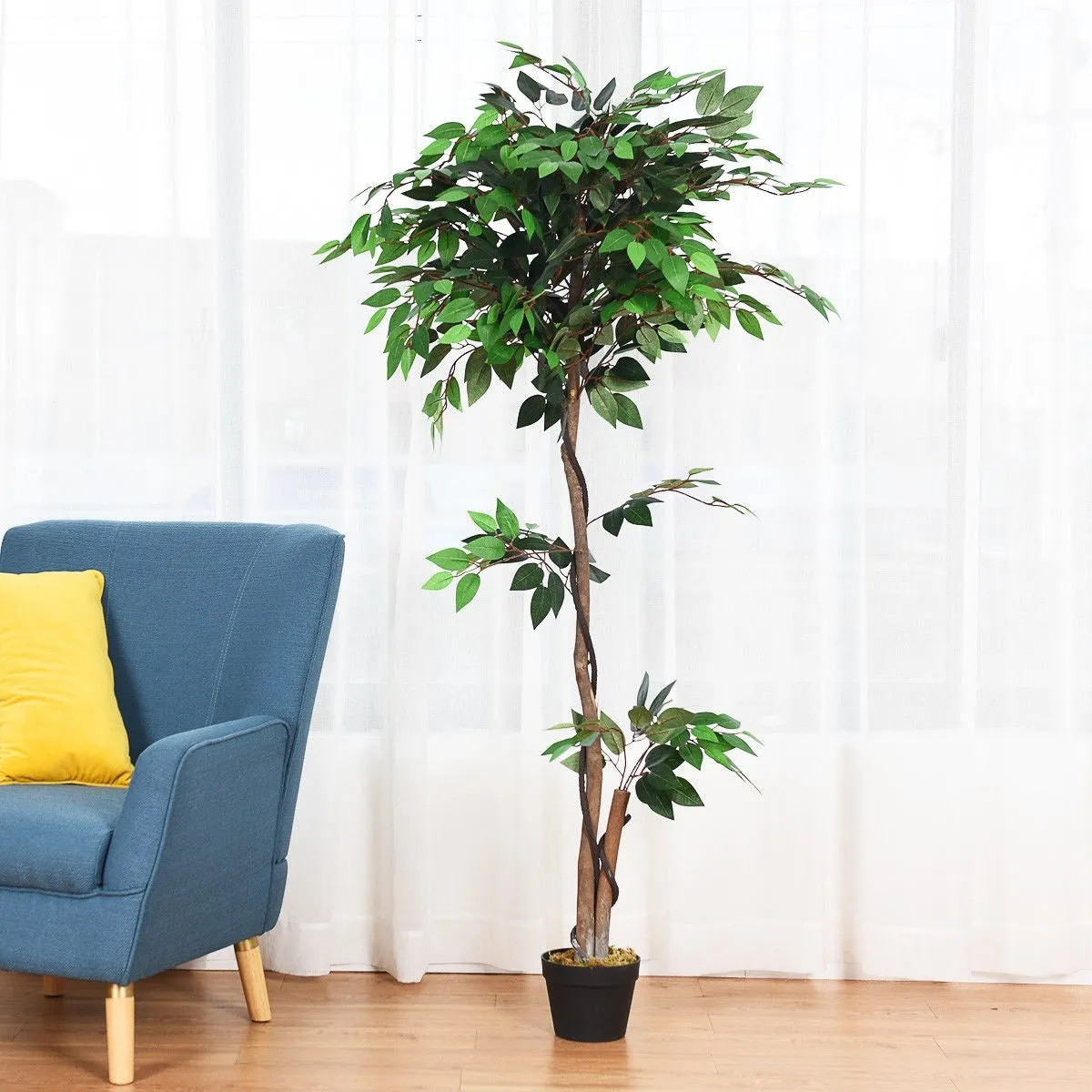 5.5 ft Artificial Ficus Silk Tree with Wood Trunks