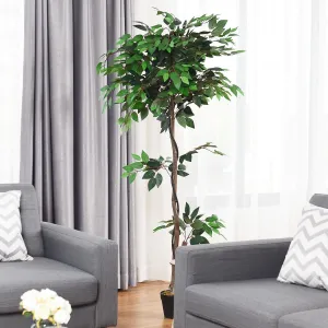 5.5 ft Artificial Ficus Silk Tree with Wood Trunks