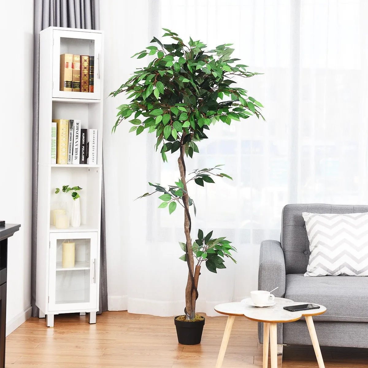 5.5 ft Artificial Ficus Silk Tree with Wood Trunks