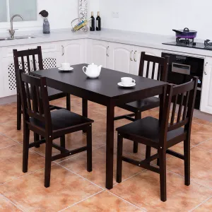 5PCS Solid Pine Wood Dining Set Table and 4 Chairs