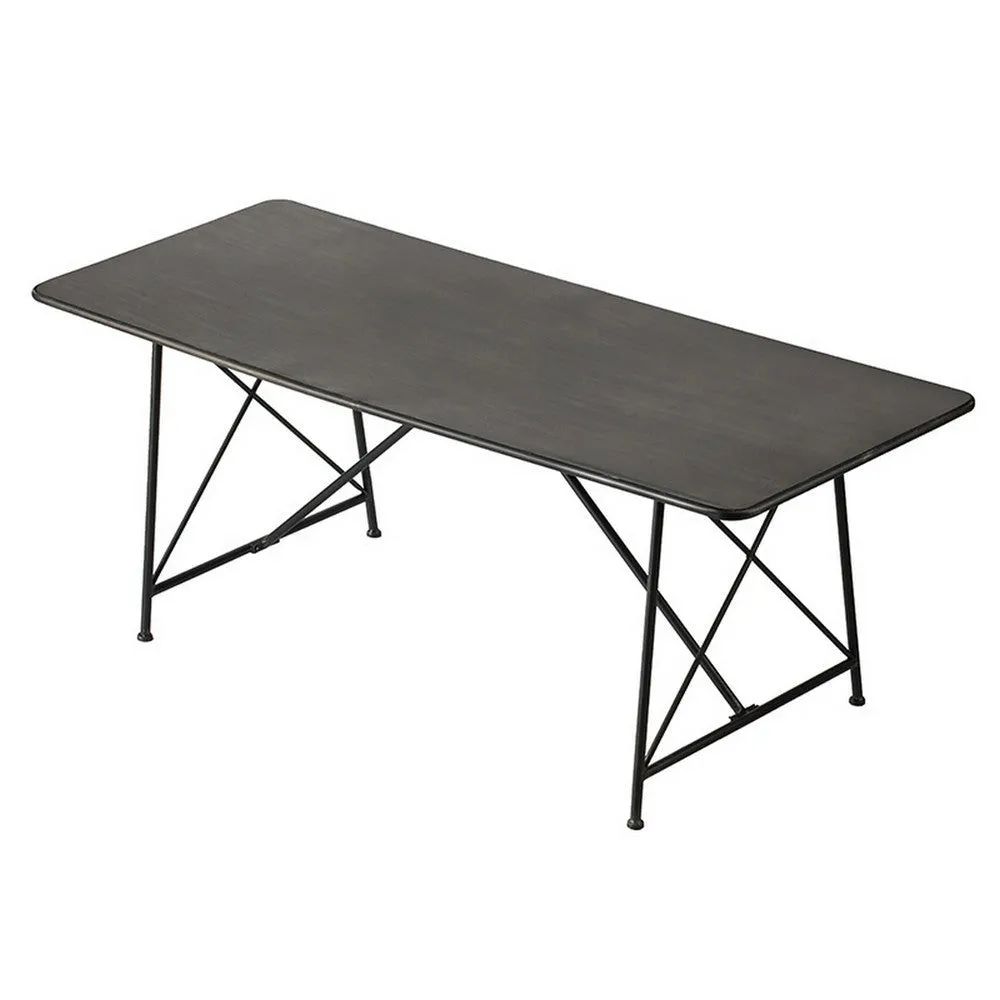 79 Inch Dining Table, Black Rectangular Top, Sleek X Shaped Iron Legs By Casagear Home