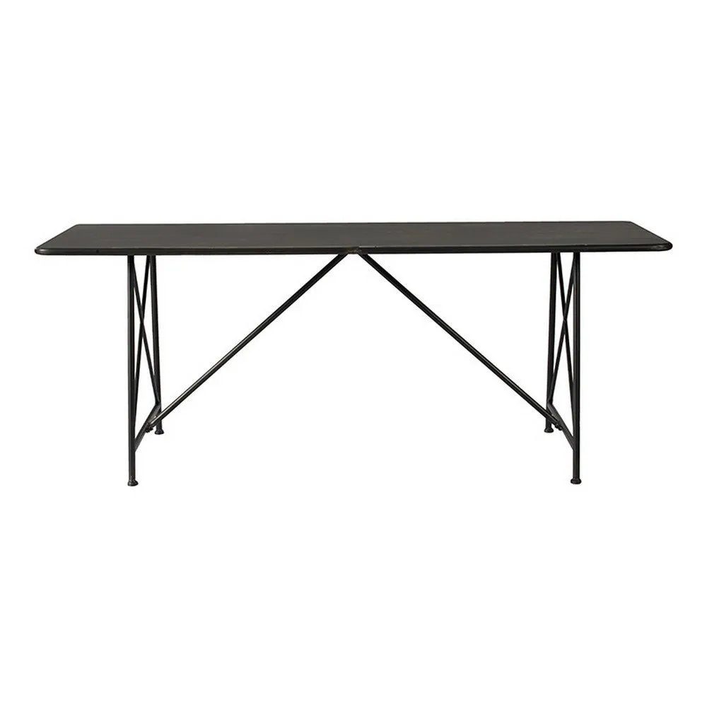 79 Inch Dining Table, Black Rectangular Top, Sleek X Shaped Iron Legs By Casagear Home