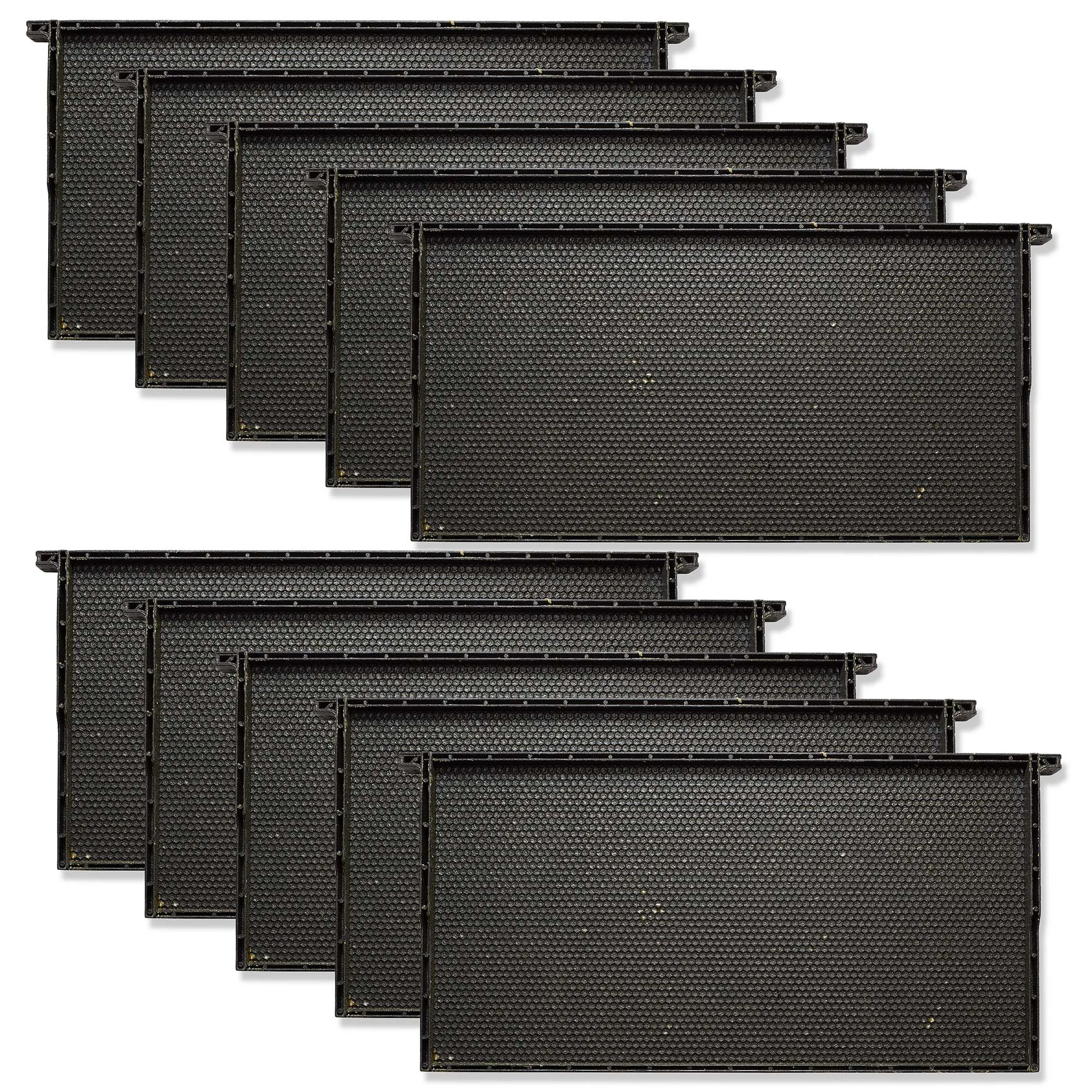 9" Black Plastic Beeswax Coated Bee Frame and Foundation Body, 10 Pk