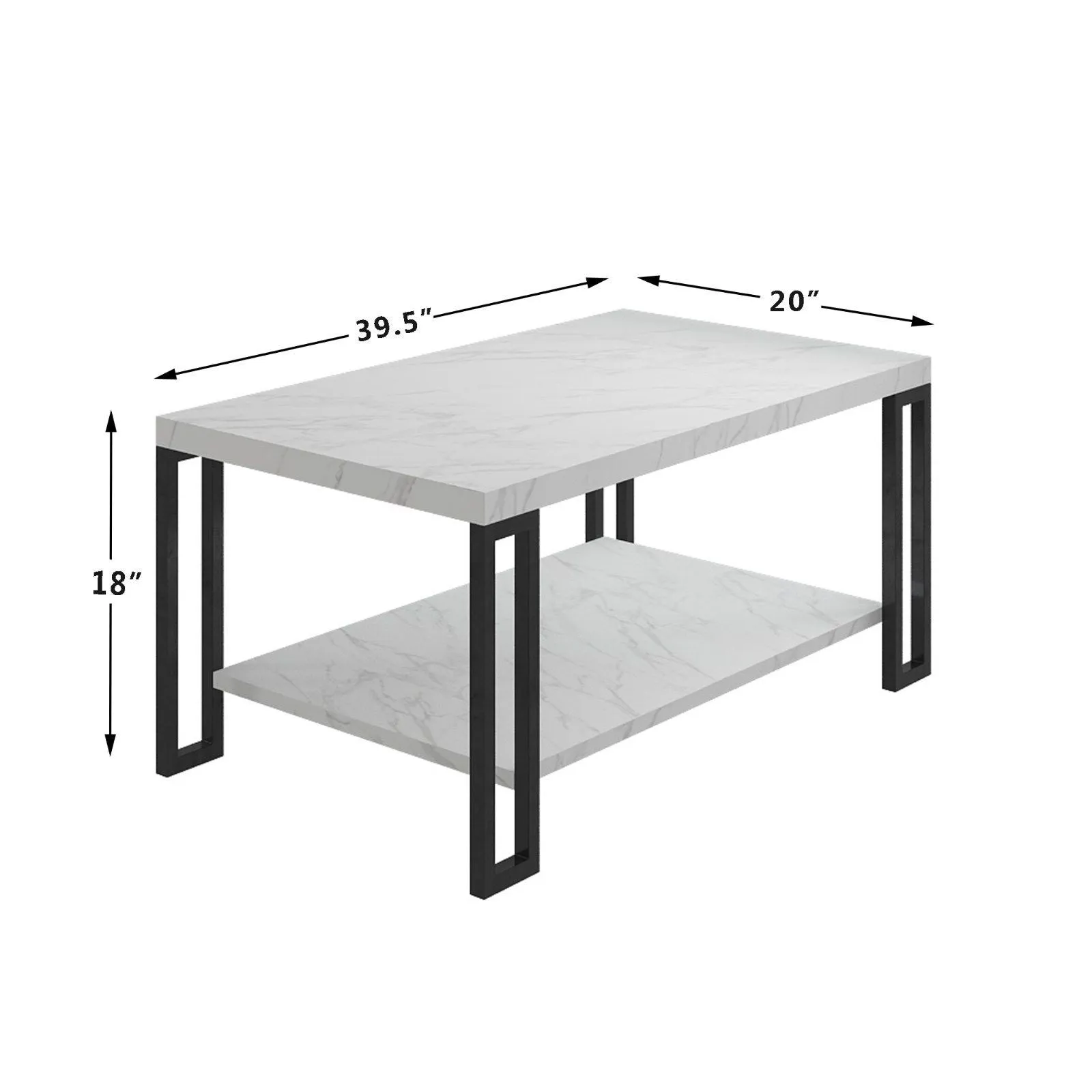 Accent Coffee Table Modern Living Room Furniture Metal Frame w/Lower Shelf