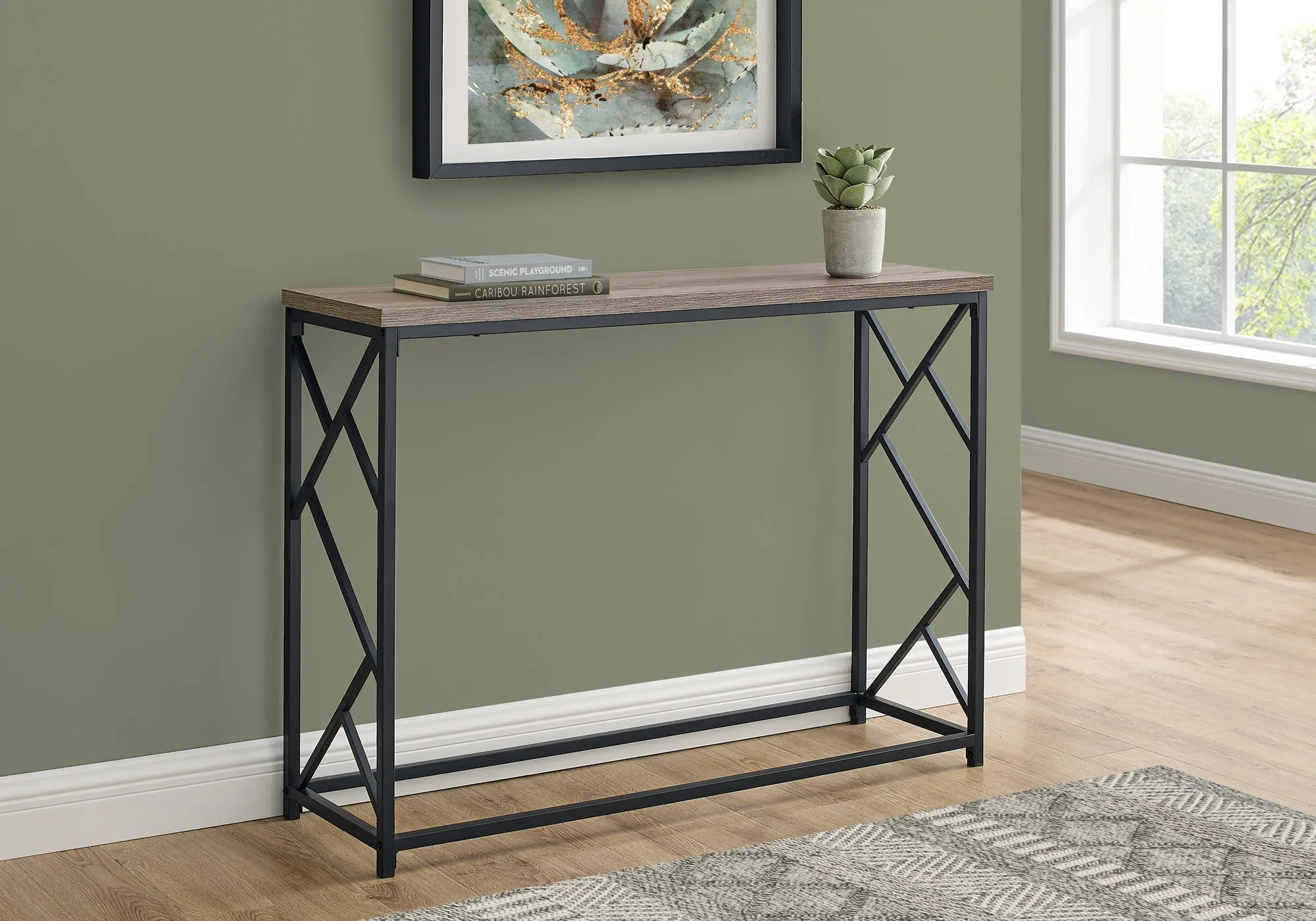 Accent Table - 44"L / Taupe / Black Metal Hall Console