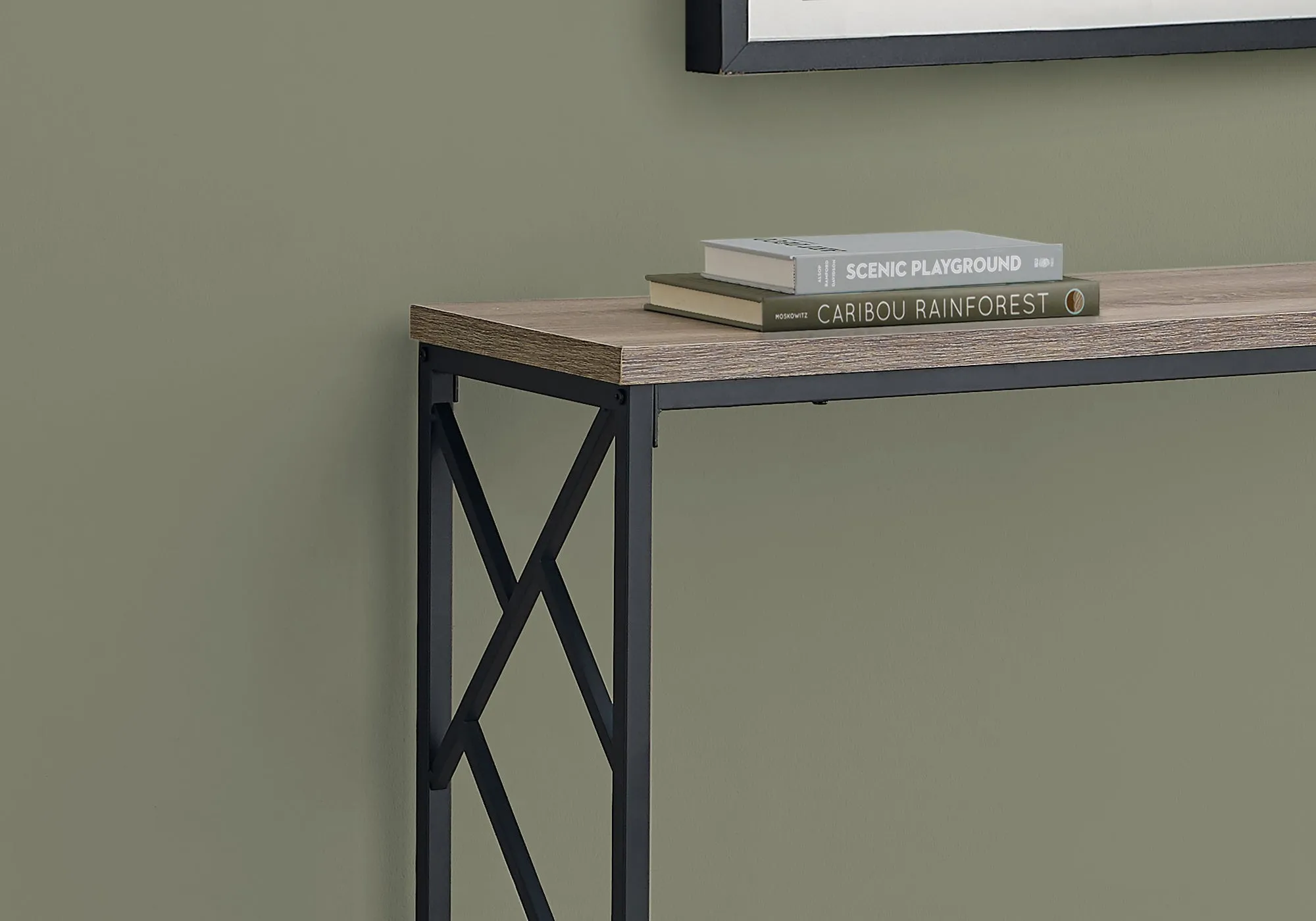 Accent Table - 44"L / Taupe / Black Metal Hall Console