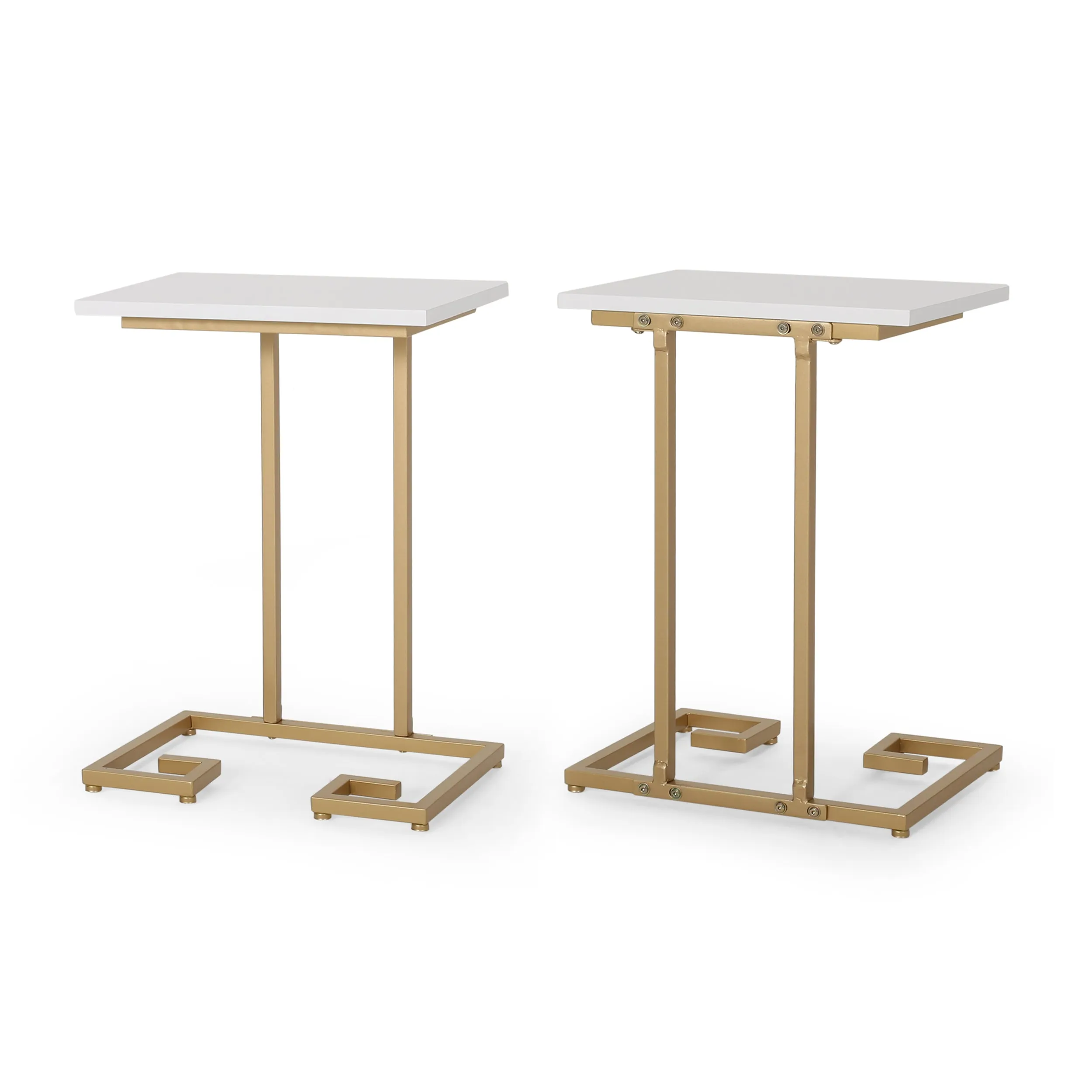 Ariade Modern Glam C Side Table, Set of 2, White and Champagne Gold