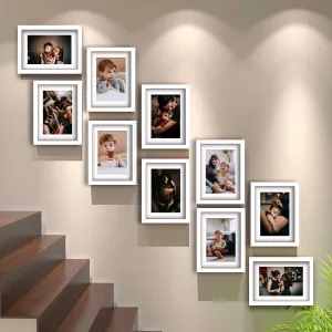 Art Street Collage Wall Photo Frame Individual Frame For Living Room, Decorative Home Decor Wall Hangings, Home Decoration - Set Of 10 (8x10-10 Pcs), White