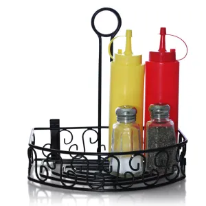 BarConic® Condiment Caddy with Built in Merchandising Ring - Black Semi-Round