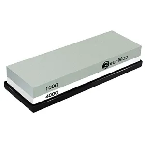 BearMoo Sharpening Stone ,2-IN-1 Whetstone,1000 / 4000 Grit Combination Knife Sharpener- Rubber Holder Included