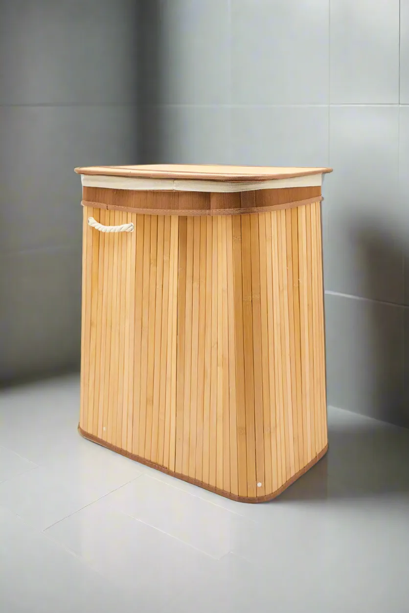 Beige Foldable Bamboo Hamper