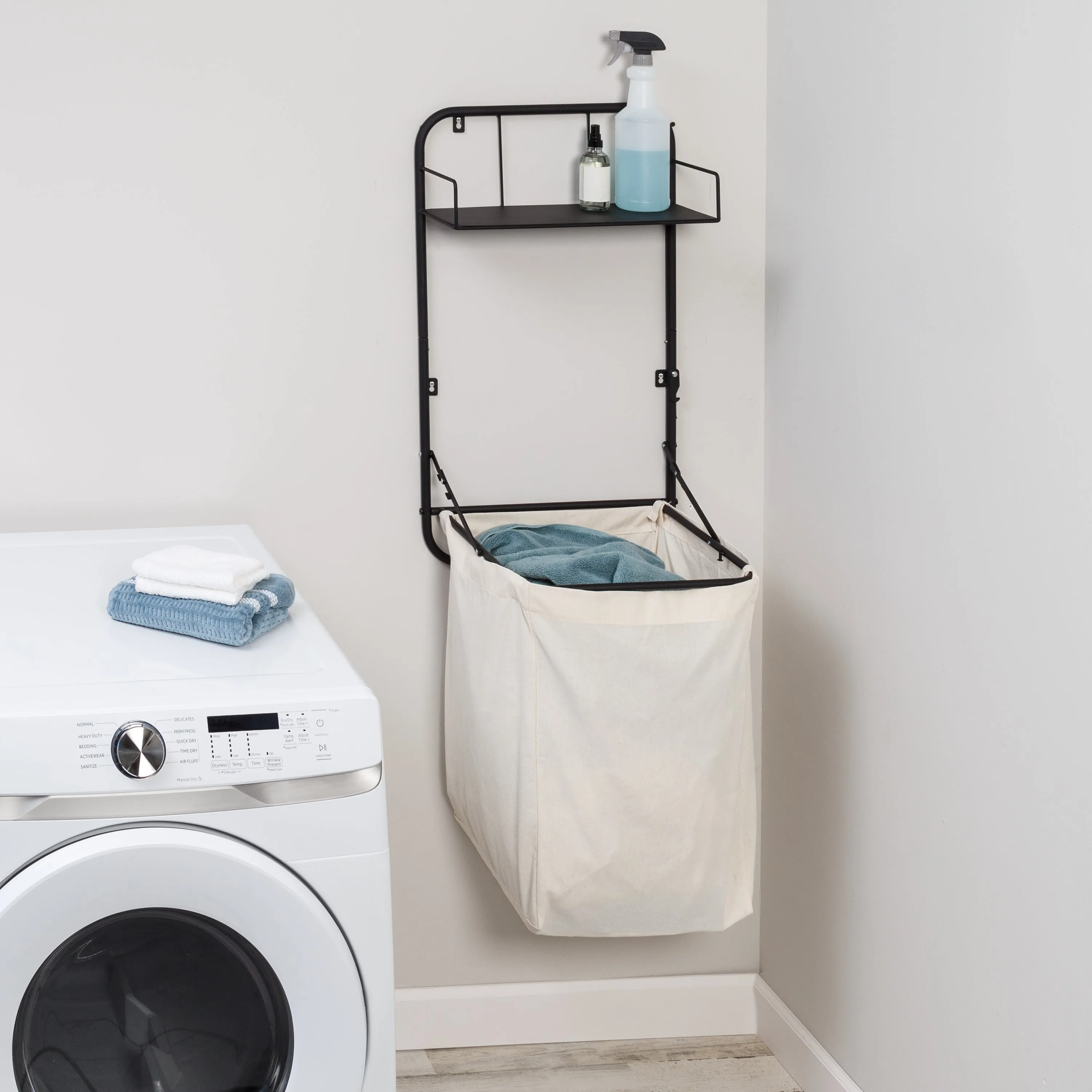 Black Over-the-Door or Wall-Mount Folding Hamper and Shelf