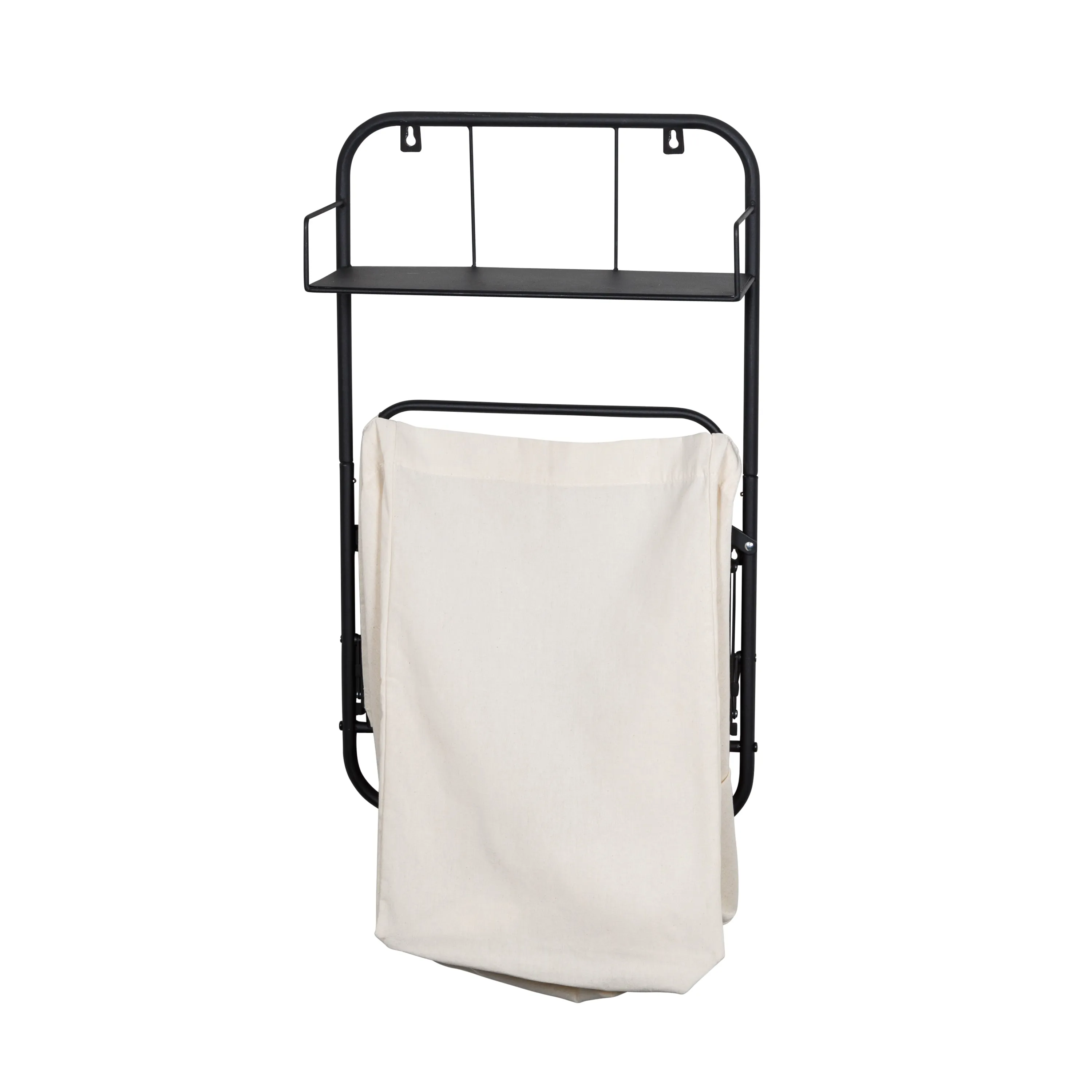 Black Over-the-Door or Wall-Mount Folding Hamper and Shelf