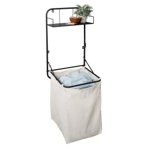 Black Over-the-Door or Wall-Mount Folding Hamper and Shelf