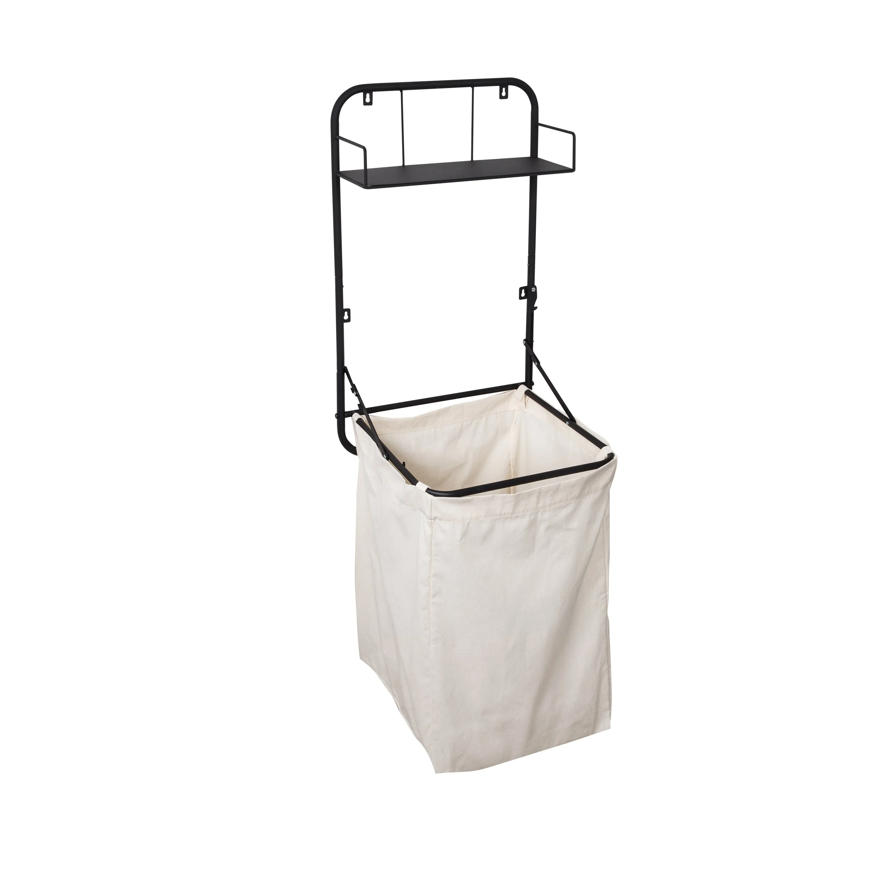 Black Over-the-Door or Wall-Mount Folding Hamper and Shelf