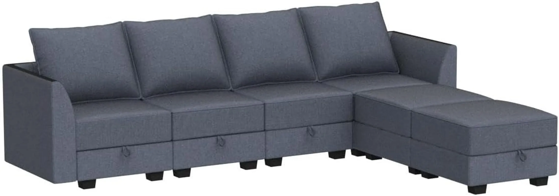 Bluish Grey U-Shaped Modular Sectional Sofa with Reversible Chaise and Storage