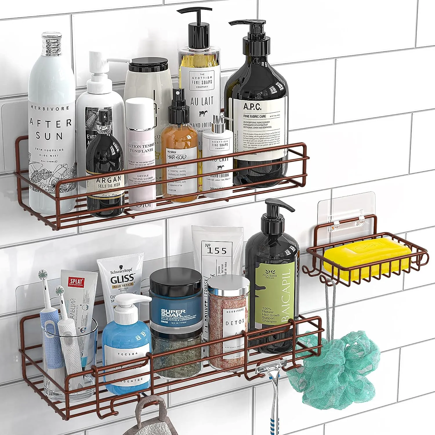 Blushbees Shower Caddy Basket Shelf with Soap Holder, No Drilling Adhesive Shower Wall Shelves, Rustproof Bathroom Shower Storage Organizer