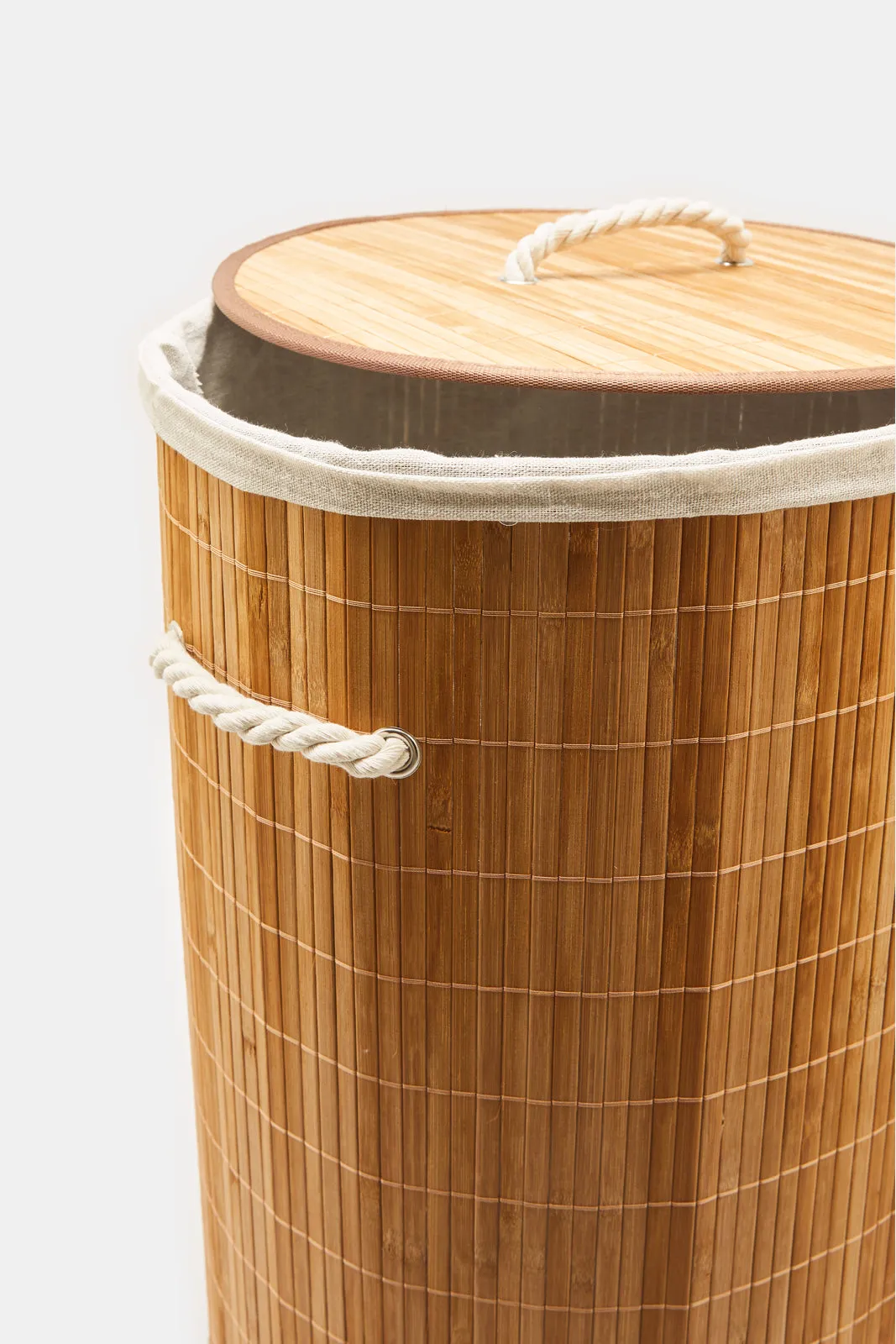 Brown Round Foldable Bamboo Hamper