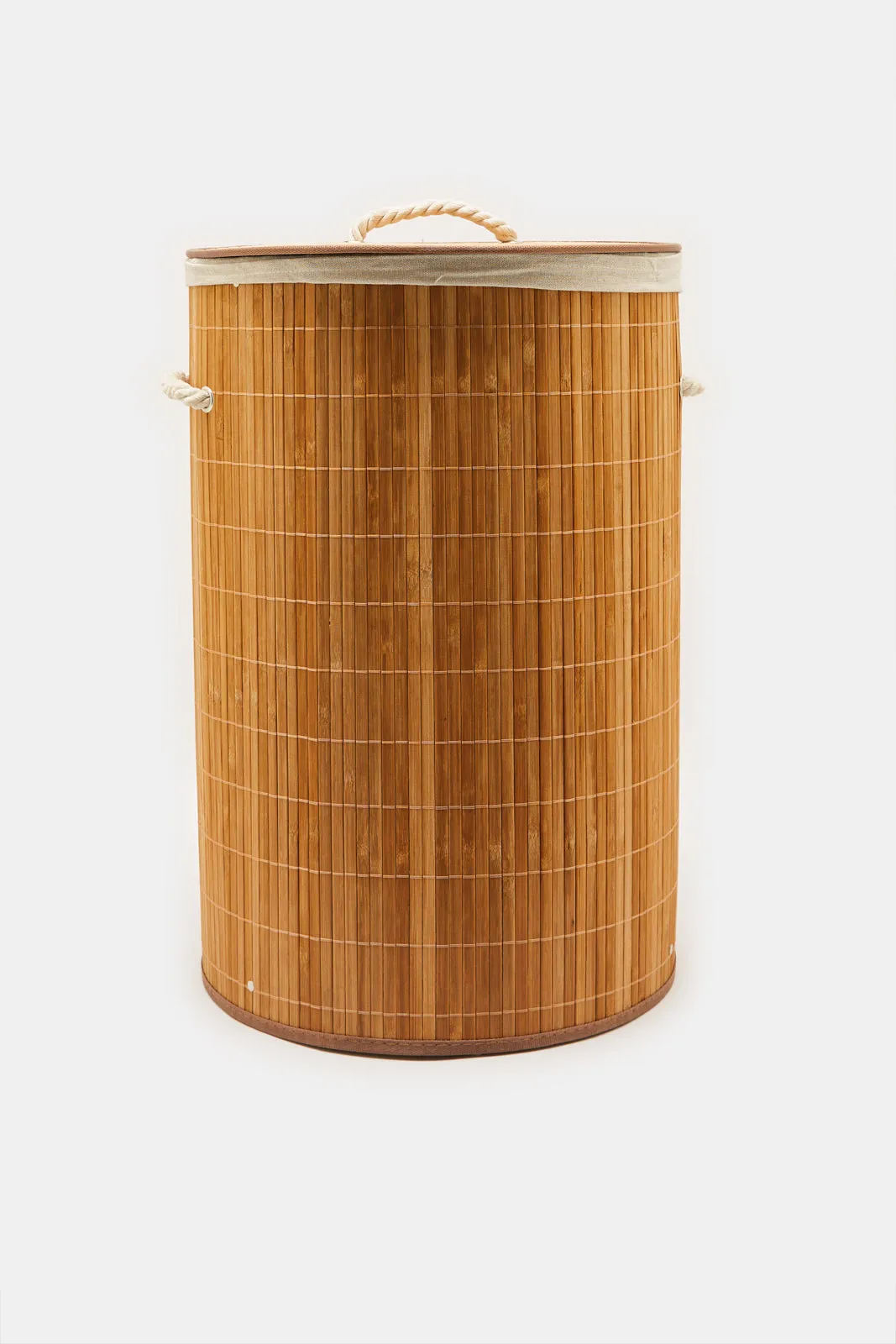 Brown Round Foldable Bamboo Hamper